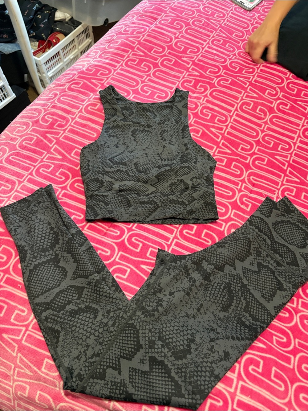 High-Waist Snake-Print Leggings with Cropped Tank - Black NWOT